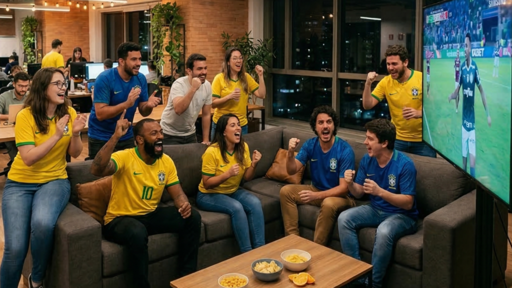 Times de alta performance comorando gol em um jogo de futebol