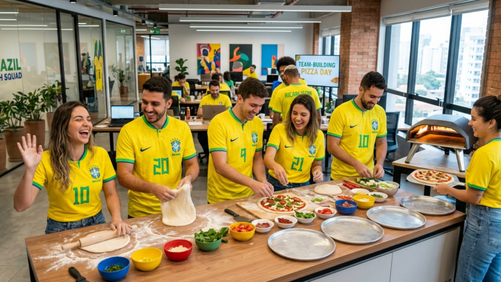 Copa das Pizzas, team building sob pressão com tematica de futebol e copa do mundo